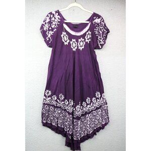 Ana & Kate Purple Embroidered Gauzy Dress/Cover-Up-Asymmetrical Hem-One Size
